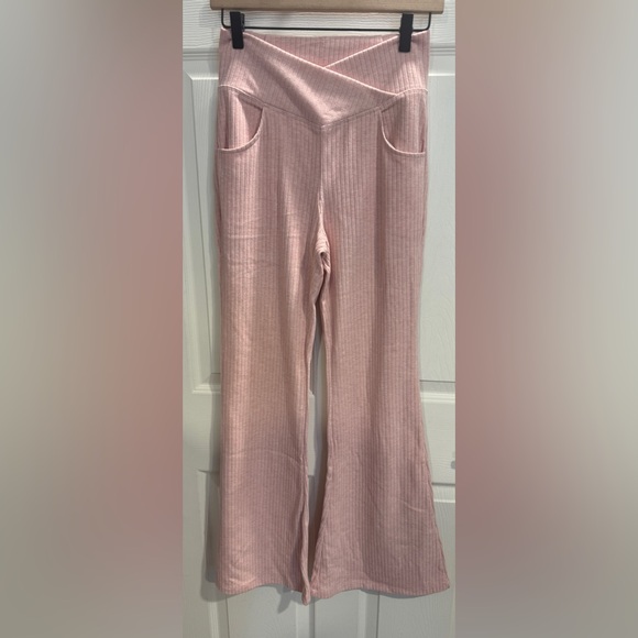 Halara Ribbed Knit High Waisted Crossover Flare Pants Tummy Control NWT - Picture 5 of 15